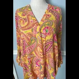 Bright Yellow Paisley Print Tunic Top